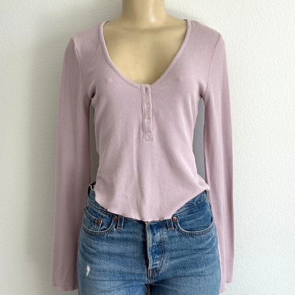 Free People Tops - Intimately Free People Purple Ribbed Crop Top Boho Chic Long Sleeve Henley Cozy